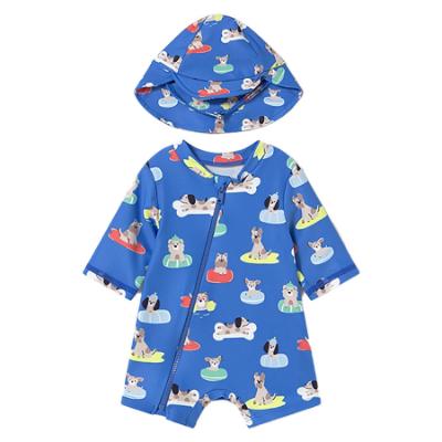 Picture of Mayoral Newborn Boys Puppies Swim Suit & Sunhat Set X 2 - Blue Multi