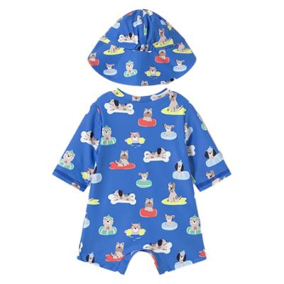 Picture of Mayoral Newborn Boys Puppies Swim Suit & Sunhat Set X 2 - Blue Multi