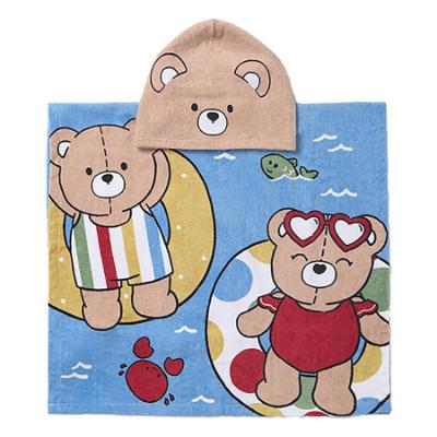 Picture of Mayoral Summer Bears Towel Poncho - Red Blue Multi 