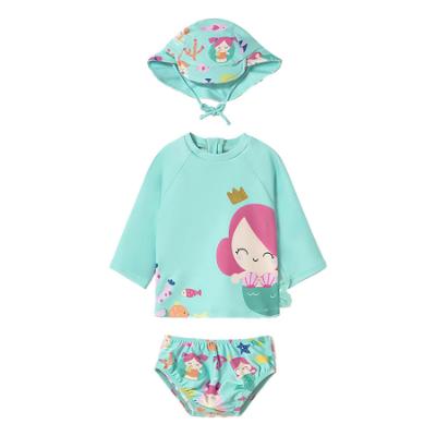Picture of Mayoral Newborn Girls Mermaid Rashguard Bottoms & Sunhat Set X 3 - Aqua Green