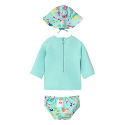 Picture of Mayoral Newborn Girls Mermaid Rashguard Bottoms & Sunhat Set X 3 - Aqua Green