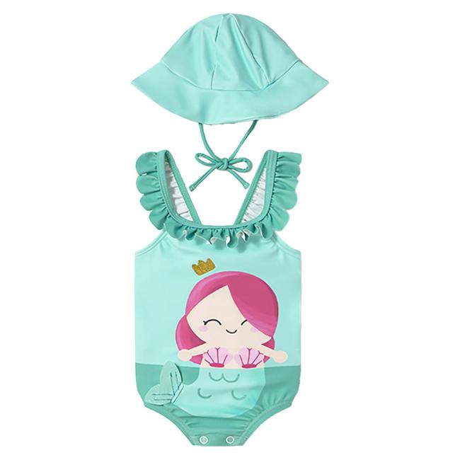 Picture of Mayoral Newborn Girls Mermaid Swimsuit & Sunhat Set X 2 - Aqua Green