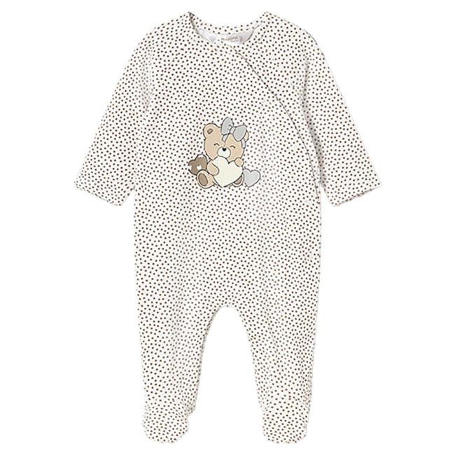 Picture of Mayoral Newborn Girls  Front Opening Teddy & Polka Babygrow  - Beige Polka 