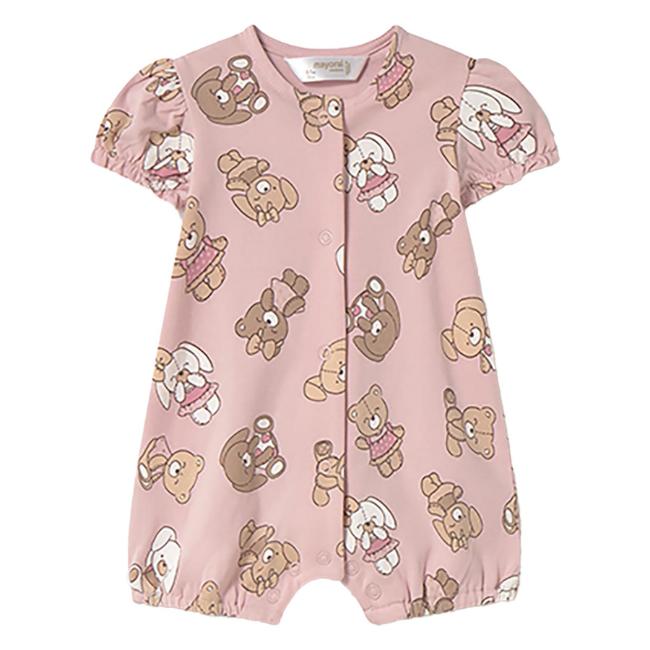 Picture of Mayoral Newborn Girls Jersey Teddy & Bunny Romper - Baby Rose Pink