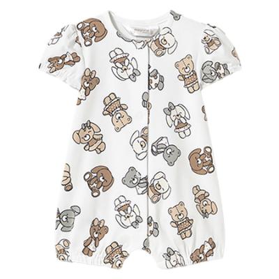 Picture of Mayoral Newborn Girls Jersey Teddy & Bunny Romper - White Beige Grey 