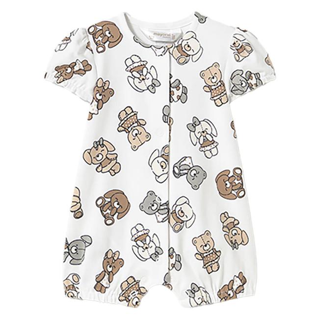 Picture of Mayoral Newborn Girls Jersey Teddy & Bunny Romper - White Beige Grey 
