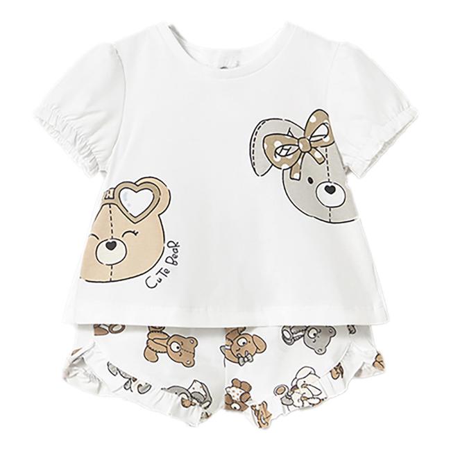 Picture of Mayoral Girls Summer Bear & Bunnies Top & Shorts Set  X 2 - Ivory Beige
