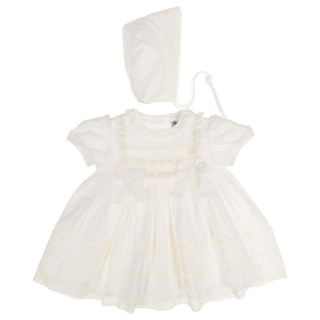 Picture of Sarah Louise Baby Girls Lace Plumetti Dress & Bonnet Set X 2 - Ivory