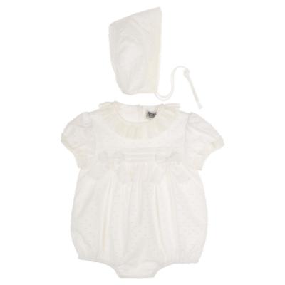 Picture of Sarah Louise Baby Girls Lace Plumetti Romper & Bonnet Set X 2 - Ivory 