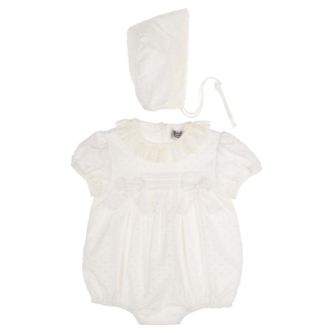Picture of Sarah Louise Baby Girls Lace Plumetti Romper & Bonnet Set X 2 - Ivory 
