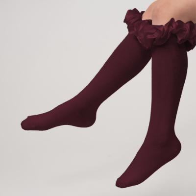 Picture of PRE ORDER Caramelo Kids Girls Ruffle Ribbon Knee High Socks - Maroon Burgundy