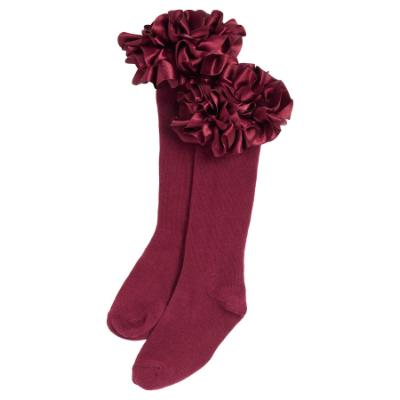 Picture of PRE ORDER Caramelo Kids Girls Ruffle Ribbon Knee High Socks - Maroon Burgundy