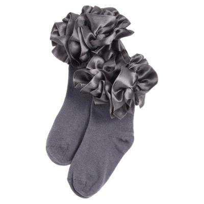 Picture of PRE ORDER Caramelo Kids Girls Satin Ribbon Ankle Socks - Grey