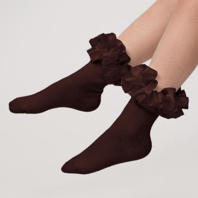 Picture of PRE ORDER Caramelo Kids Girls Satin Ribbon Ankle Socks - Brown