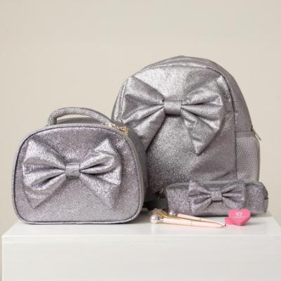 Picture of PRE ORDER Caramelo Kids Glitter Pencil Case With Padded Bow - Grey Glitter