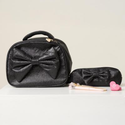 Picture of PRE ORDER Caramelo Kids Glitter Pencil Case With Padded Bow - Black Glitter