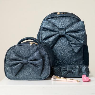 Picture of PRE ORDER Caramelo Kids Glitter Pencil Case With Padded Bow - Navy Glitter