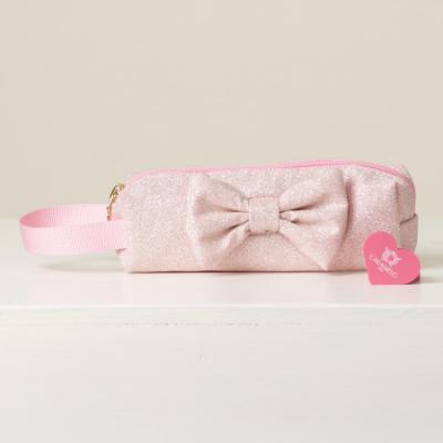 Picture of PRE ORDER Caramelo Kids Glitter Pencil Case With Padded Bow - Pink Glitter