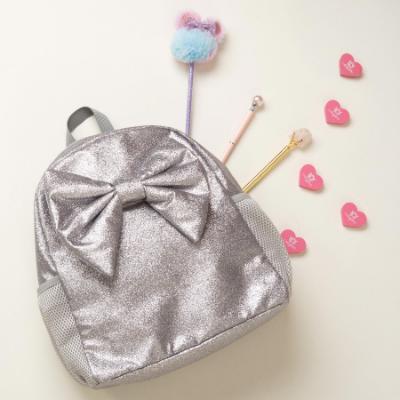 Picture of PRE ORDER Caramelo Kids Glitter School Bag With Bow - Grey Glitter