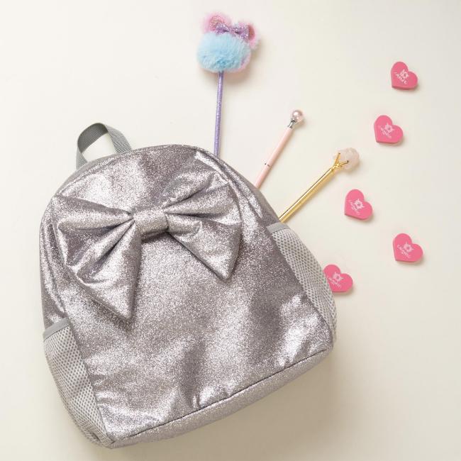 Picture of PRE ORDER Caramelo Kids Glitter School Bag With Bow - Grey Glitter