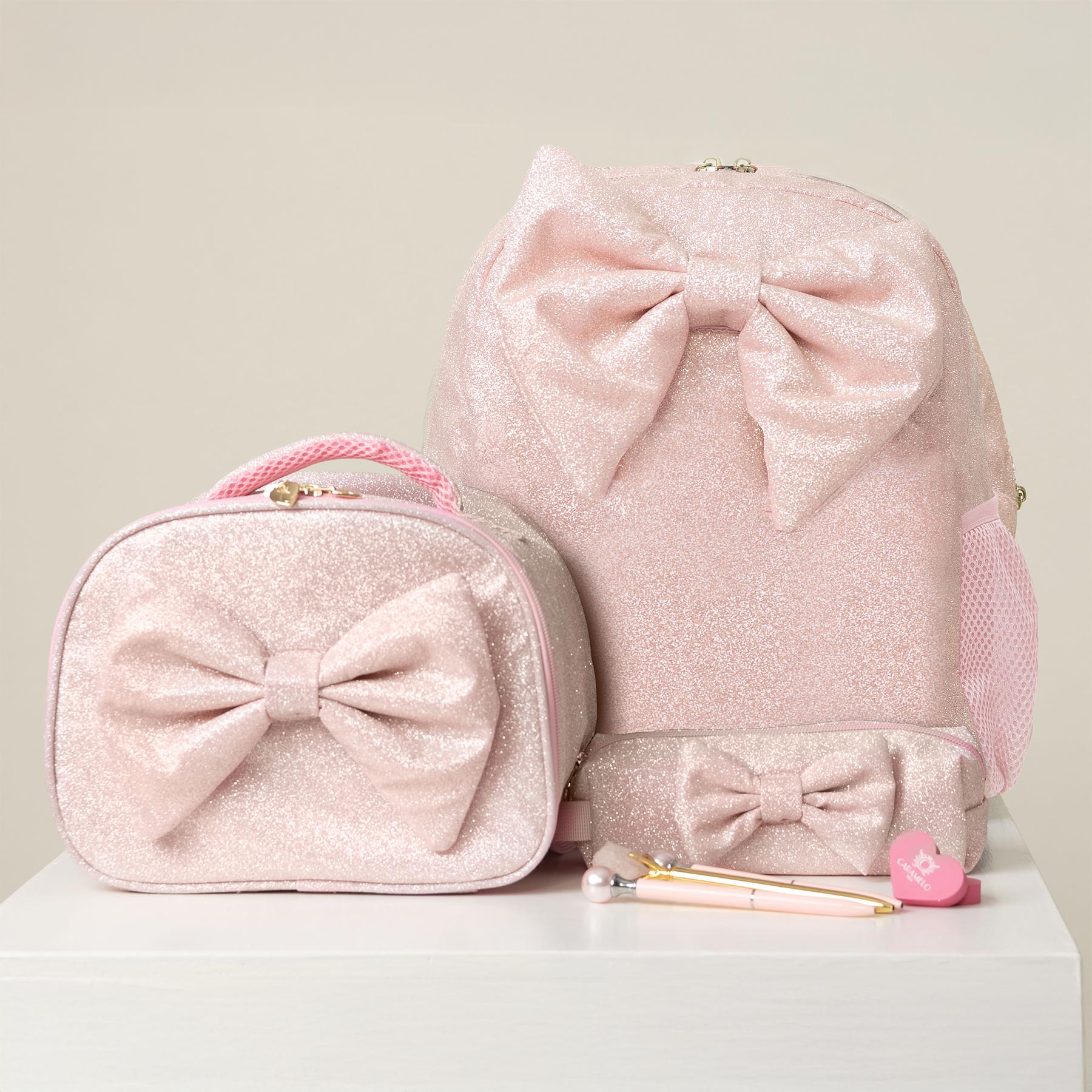 Caramelo Kids Glitter School Bag With Bow Pink