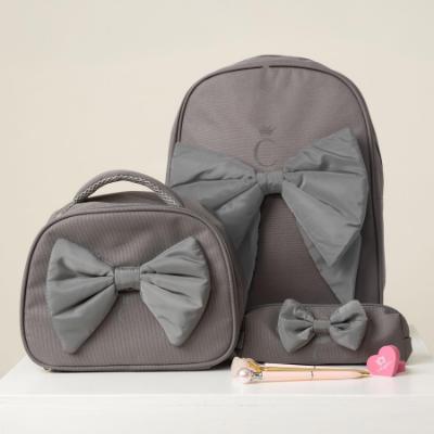 Picture of PRE ORDER Caramelo Kids School Bag With Contrasting Bow - Grey