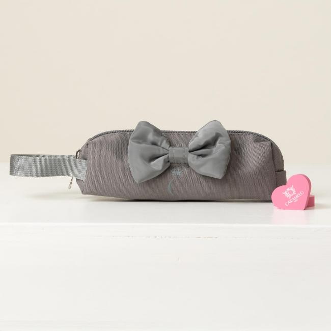 Picture of PRE ORDER Caramelo Kids Pencil Case With Contrasting Padded Bow - Grey