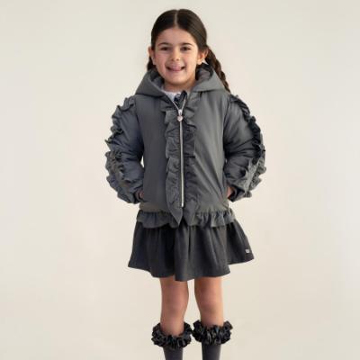Picture of PRE ORDER Caramelo Kids Girls Hooded Short Coat With Frill - Grey
