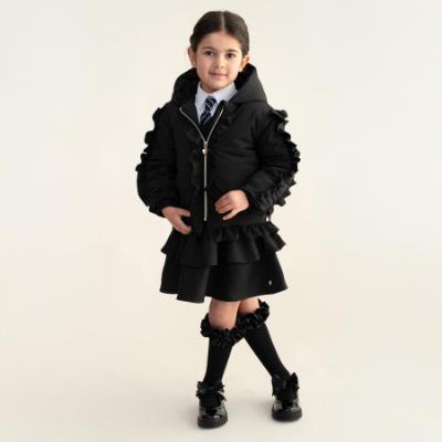 Picture of PRE ORDER Caramelo Kids Girls Hooded Short Coat With Frill - Black
