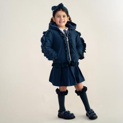 Picture of PRE ORDER Caramelo Kids Girls Hooded Short Coat With Frill - Navy