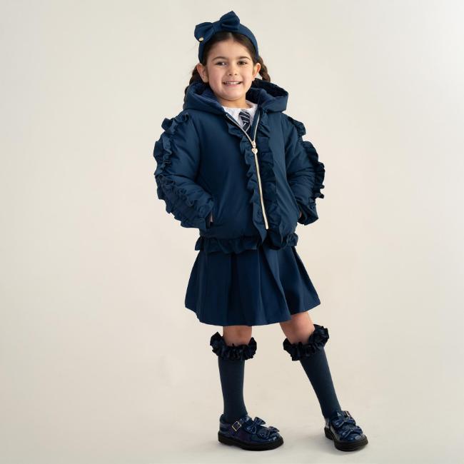 Picture of PRE ORDER Caramelo Kids Girls Hooded Short Coat With Frill - Navy