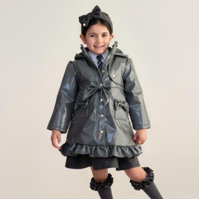 Picture of PRE ORDER Caramelo Kids Girls Hooded Rain Mac With Bows & Frill - Grey