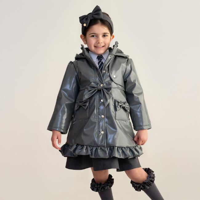 Picture of PRE ORDER Caramelo Kids Girls Hooded Rain Mac With Bows & Frill - Grey