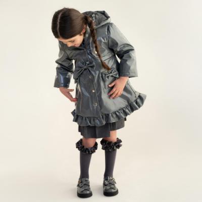 Picture of PRE ORDER Caramelo Kids Girls Hooded Rain Mac With Bows & Frill - Grey