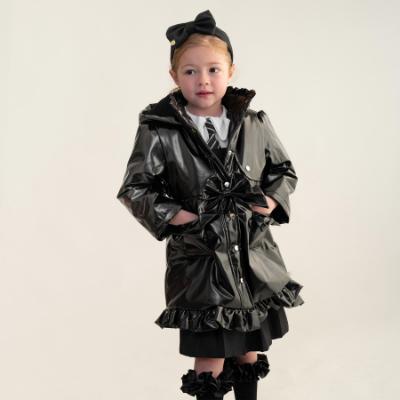 Picture of PRE ORDER Caramelo Kids Girls Hooded Rain Mac With Bows & Frill - Black