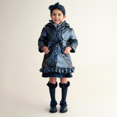 Picture of PRE ORDER Caramelo Kids Girls Hooded Rain Mac With Bows & Frill - Navy