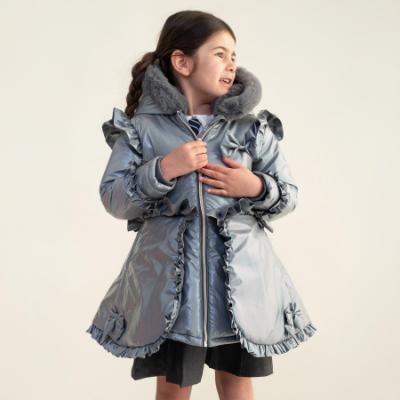 Picture of PRE ORDER Caramelo Kids Girls Fur Trim Hooded Peplum Coat - Grey