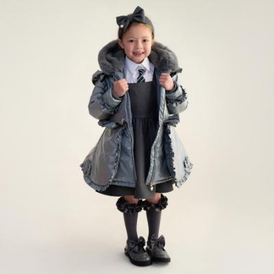 Picture of PRE ORDER Caramelo Kids Girls Fur Trim Hooded Peplum Coat - Grey