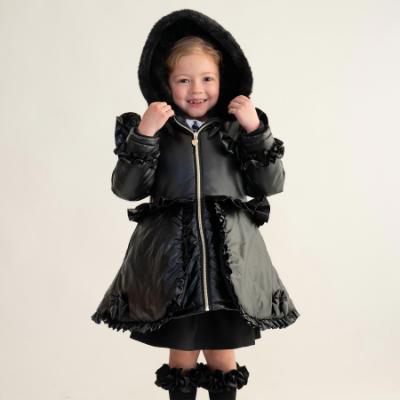 Picture of PRE ORDER Caramelo Kids Girls Fur Trim Hooded Peplum Coat - Black