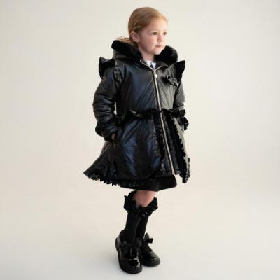 Picture of PRE ORDER Caramelo Kids Girls Fur Trim Hooded Peplum Coat - Black