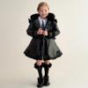 Picture of PRE ORDER Caramelo Kids Girls Fur Trim Hooded Peplum Coat - Black