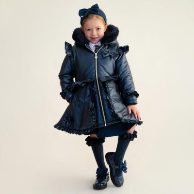 Picture of PRE ORDER Caramelo Kids Girls Fur Trim Hooded Peplum Coat - Navy