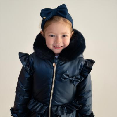 Picture of PRE ORDER Caramelo Kids Girls Fur Trim Hooded Peplum Coat - Navy