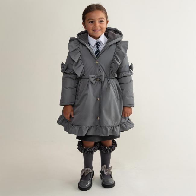 Picture of PRE ORDER Caramelo Kids Girls Frill Detail Skirted Coat - Grey
