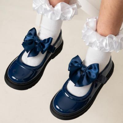 Picture of PRE ORDER Caramelo Kids Girls Satin Bow Mary Jane School Shoes - Navy