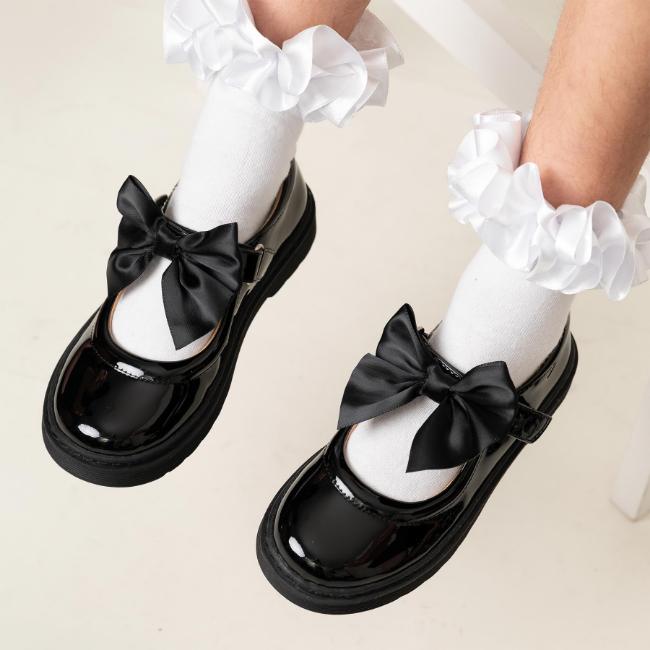 Picture of PRE ORDER Caramelo Kids Girls Satin Bow Mary Jane School Shoes - Black