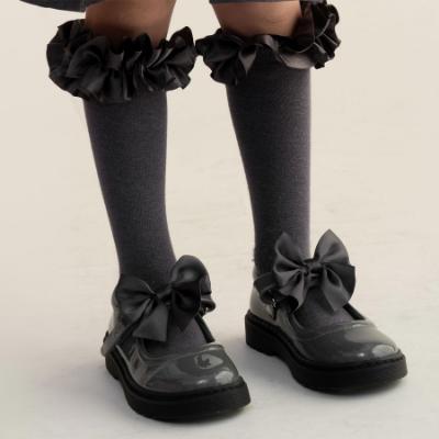 Picture of PRE ORDER Caramelo Kids Girls Satin Bow Mary Jane School Shoes - Grey