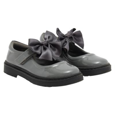 Picture of PRE ORDER Caramelo Kids Girls Satin Bow Mary Jane School Shoes - Grey