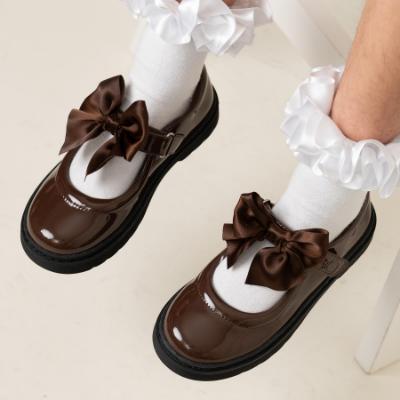 Picture of PRE ORDER Caramelo Kids Girls Satin Bow Mary Jane School Shoes - Brown