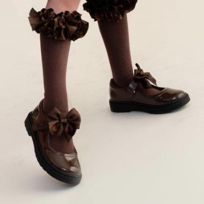 Picture of PRE ORDER Caramelo Kids Girls Satin Bow Mary Jane School Shoes - Brown